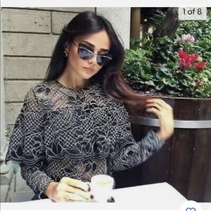 Zara Black and White Lace Blouse with Frill